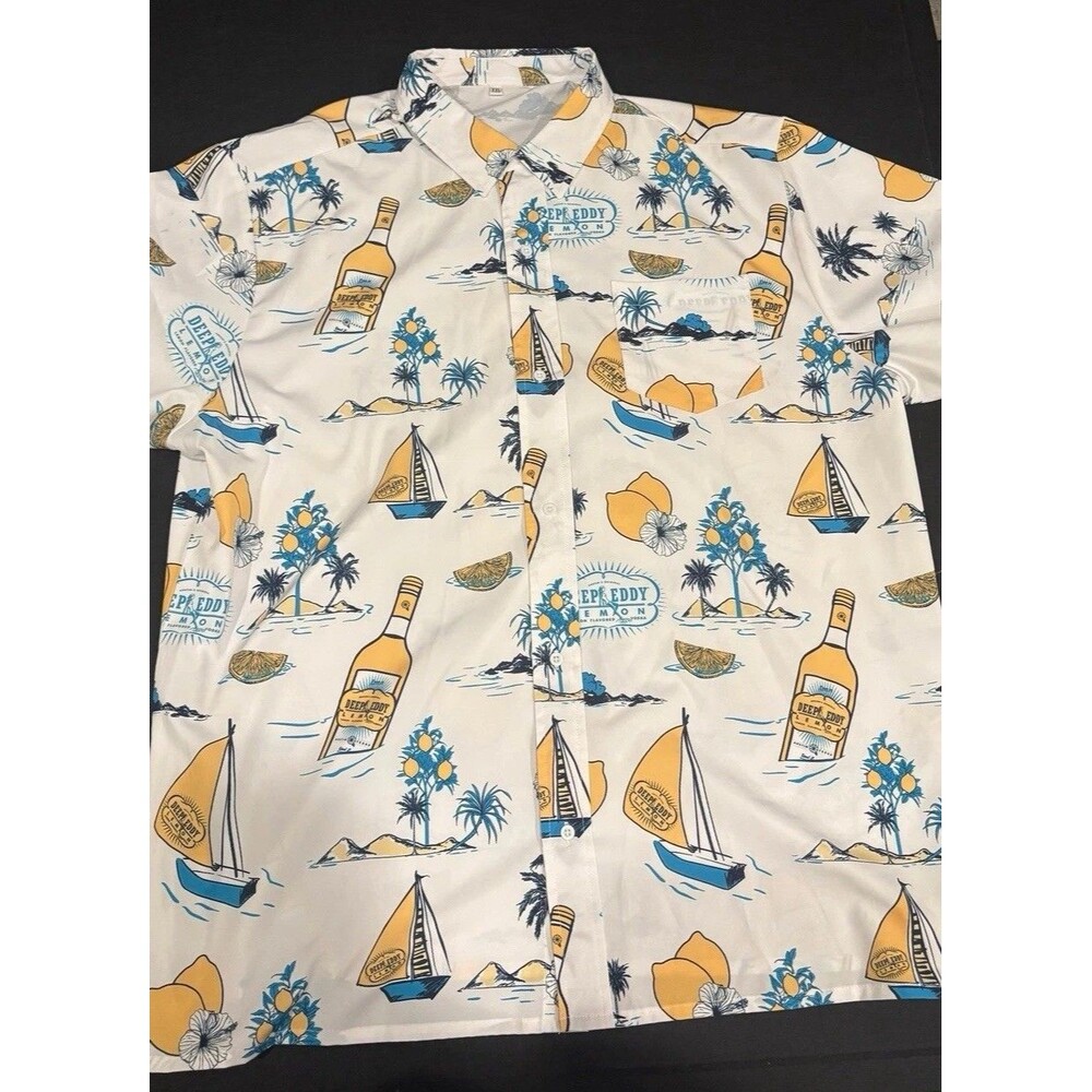 Deep Eddy Lemon Hawaiian Camp Button Up Shirt Men’s XXL White Tropical Vodka